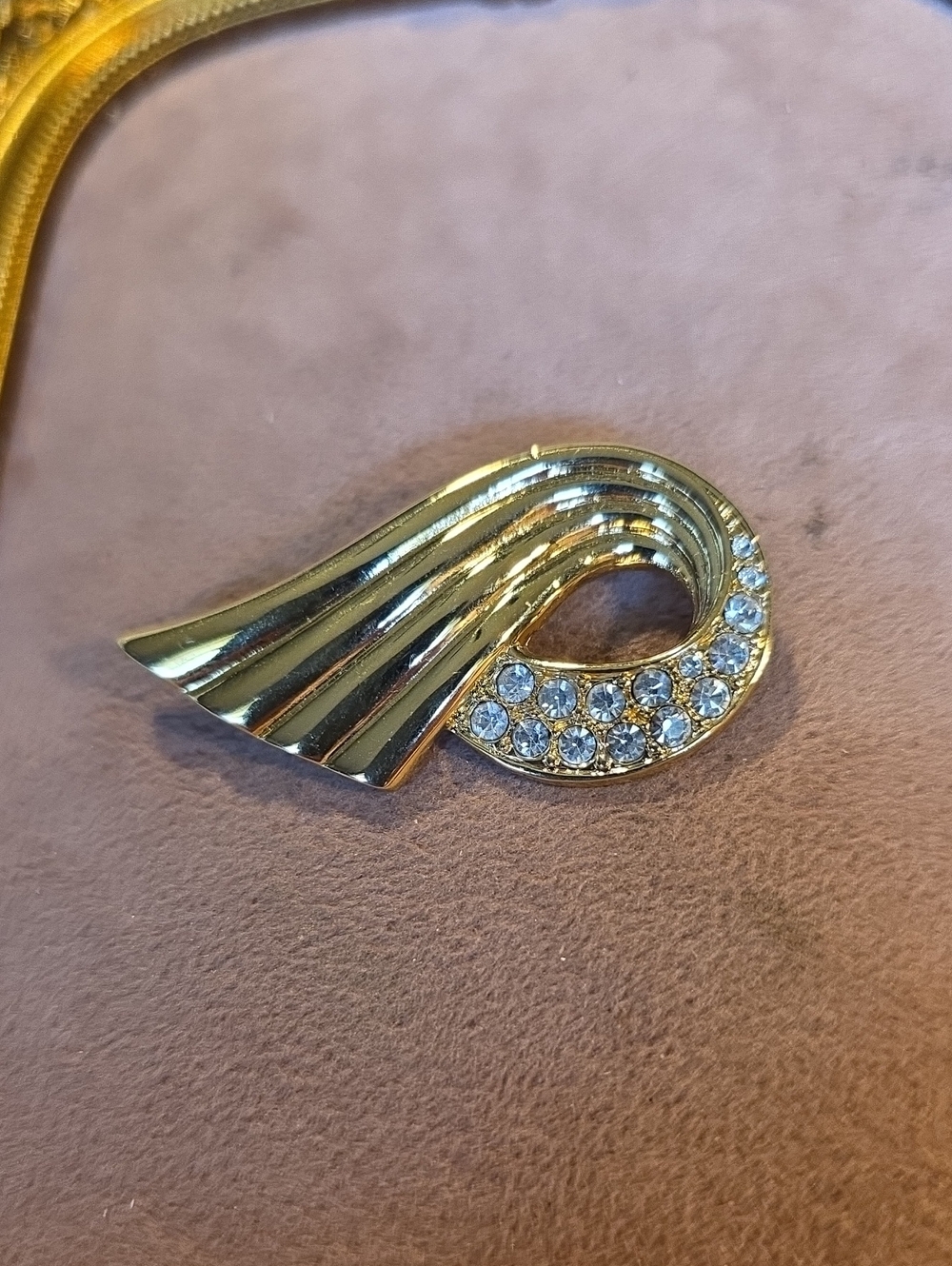 Vintage Gold-Tone Crystal Swirl Brooch - Women Jewelry